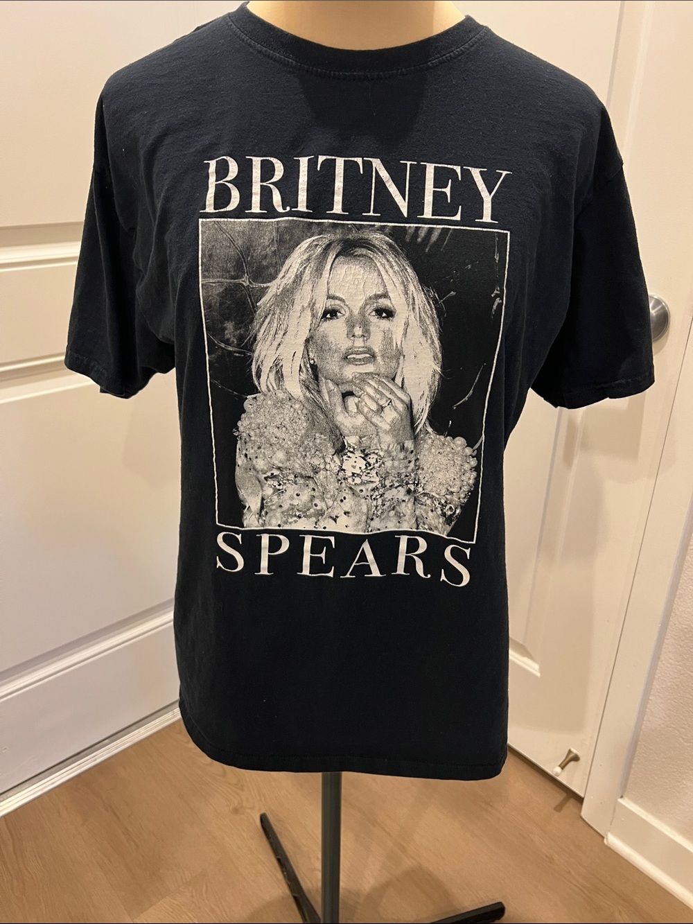 Black Graphic Short Sleeve Tee with Large Monochrome Photo